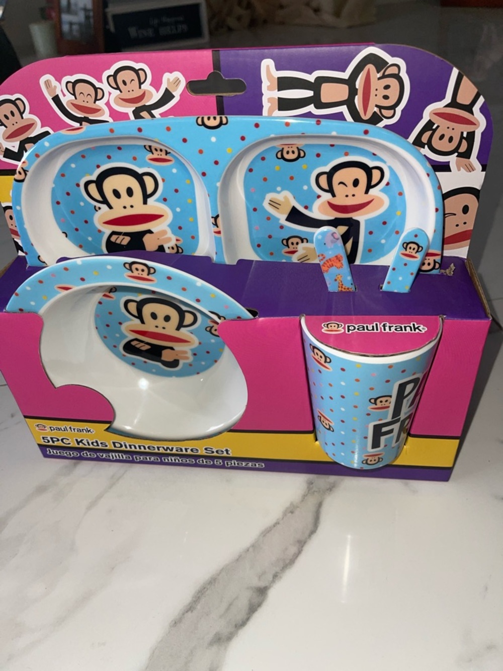 Paul Frank Light Blue Julius Monkey 5-Piece Kids Dinnerware Set